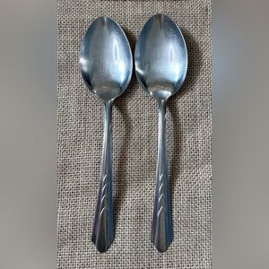 Vintage Enco Serving Spoon Set Chevron Art Deco Handle Mid Century Minimalist